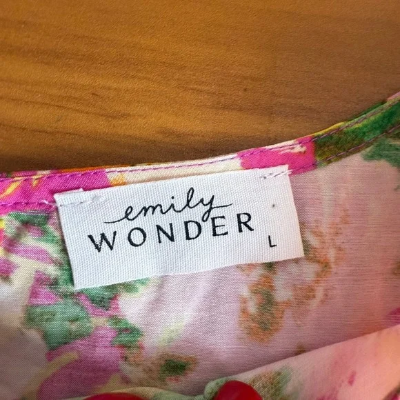 SALE Emily Wonder Womens Floral Print Short Sleeve‎ Button Back Tunic Top Size L - Picture 2 of 7